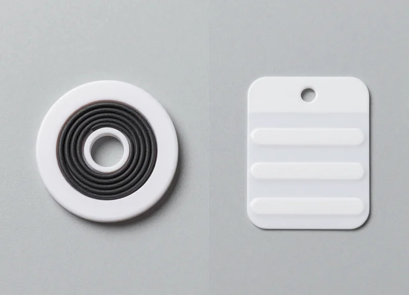 Two different types of 15mm micro-security labels shown side-by-side for comparison.