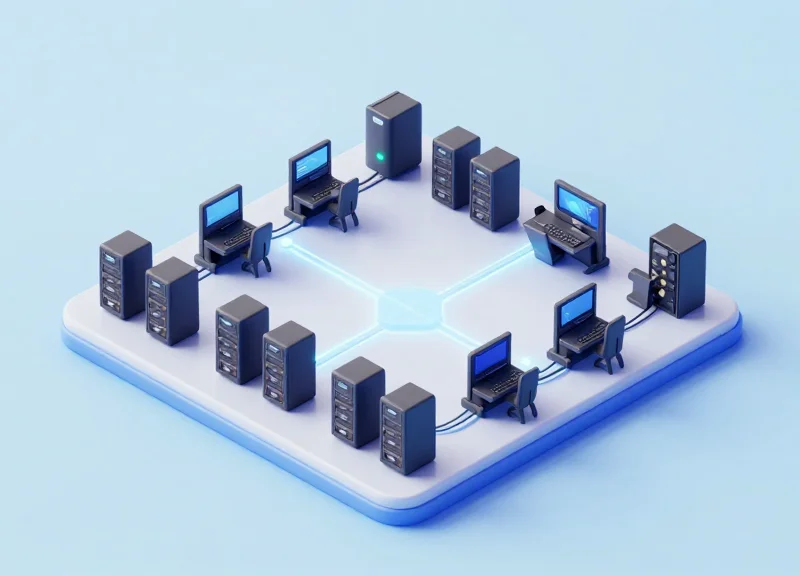Isometric 3D view of a gaming lounge floor plan showing tracked assets connected to a central server.