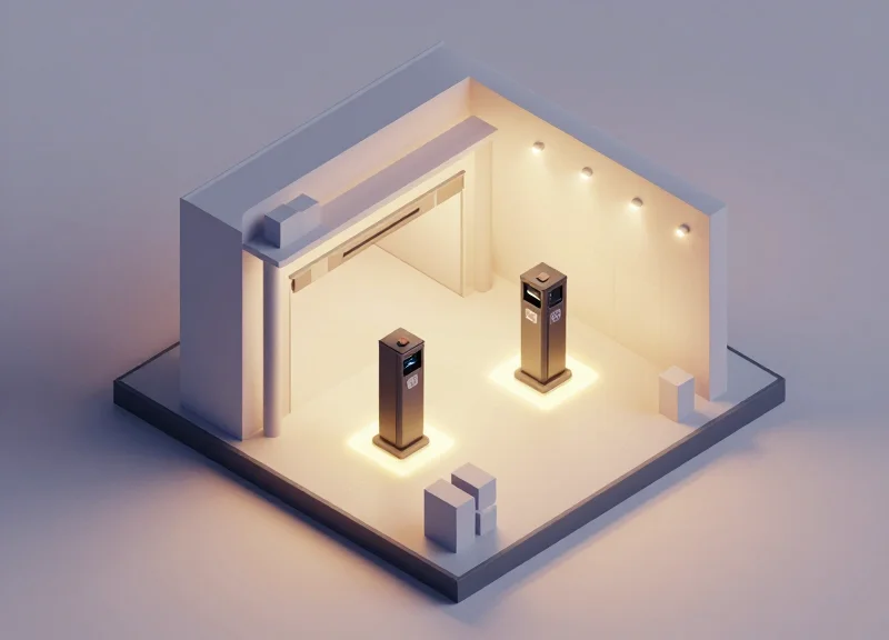 A top-down architectural layout of a store entrance showing the correct placement of security antennas.
