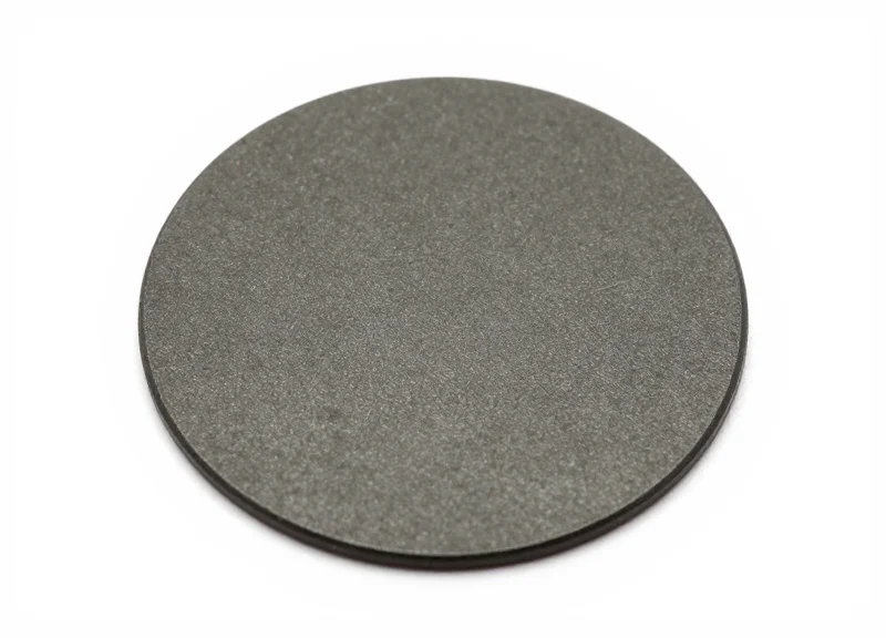 Close-up of a 15mm circular anti-metal ferrite tag on a clean background.