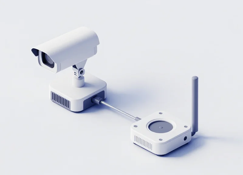 An isometric 3D model showing the master and slave hardware configuration of a security gate system.