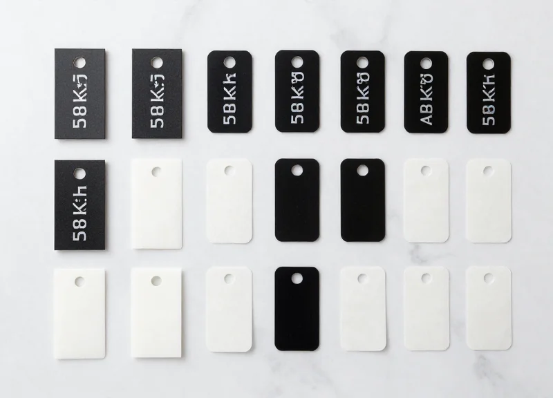 A neat arrangement of various AM security tags and labels used in retail.
