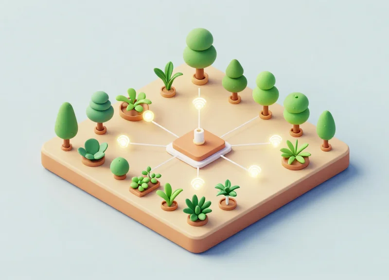 Isometric view of a nursery inventory system with digital connectivity