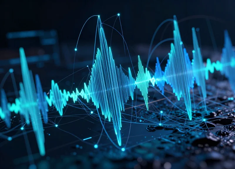 An abstract visualization of radio frequency waves and data nodes in a high-conductivity garden environment.