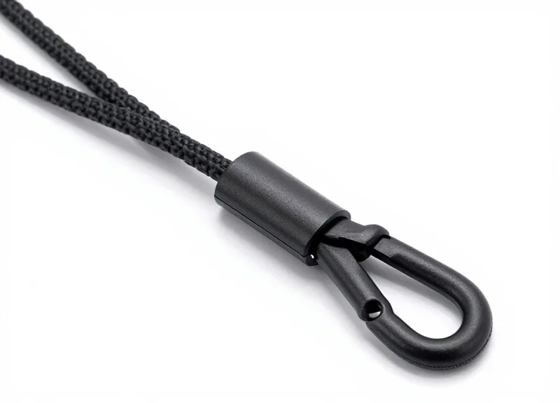 Close-up of a high-quality flexible security lanyard with a smooth coating and metallic lock.