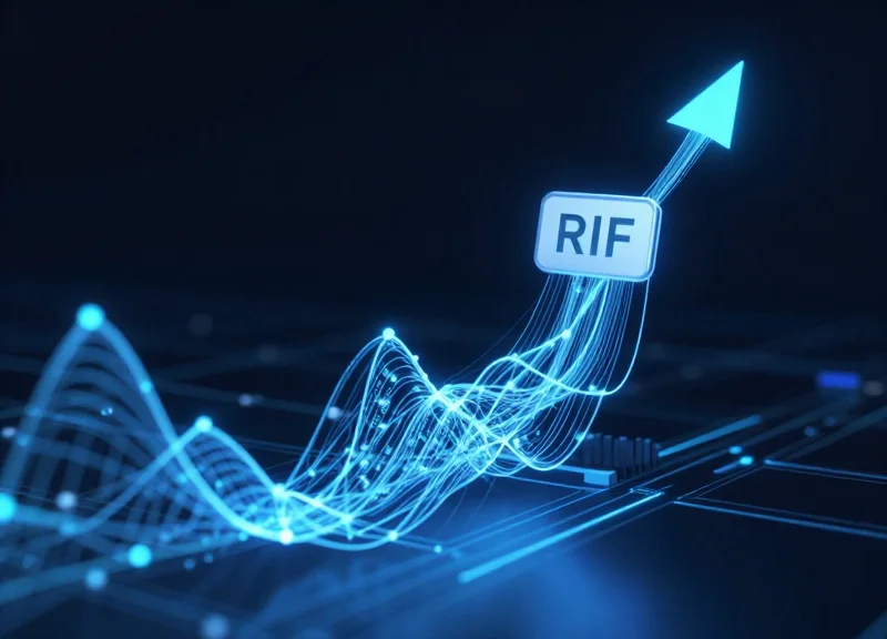 Abstract digital representation of RFID signals as glowing waves.