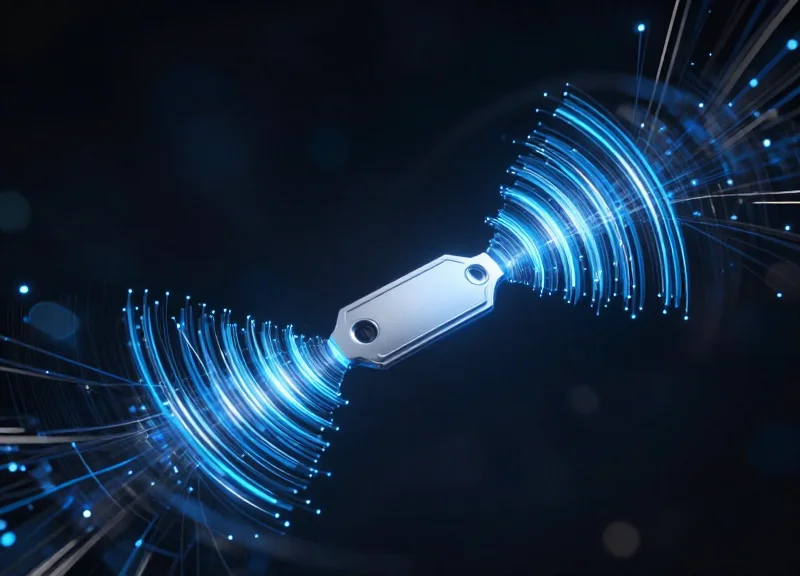 Abstract digital representation of security frequencies and RF signals used in store surveillance.
