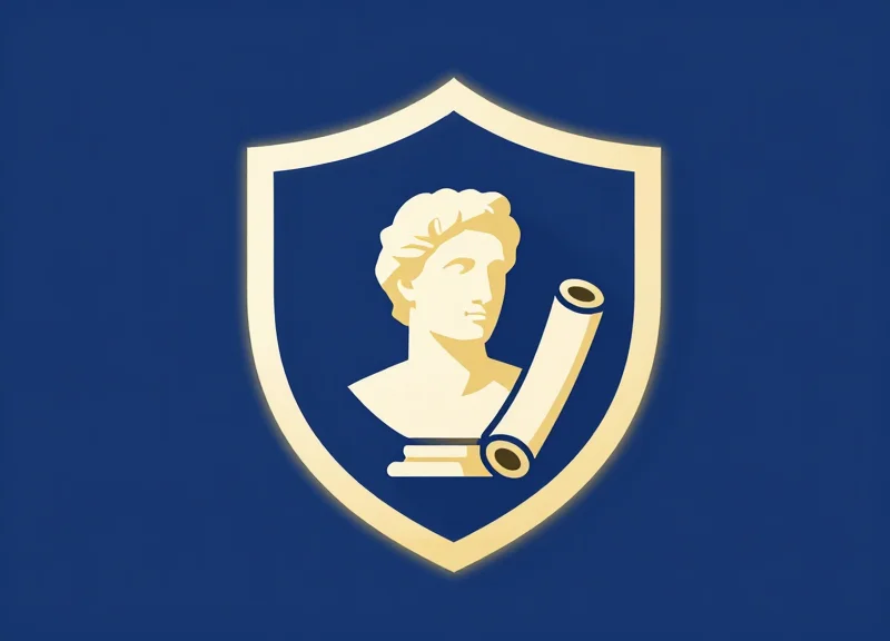 A flat vector illustration showing a glowing shield protecting ancient artifacts like a statue and a book.