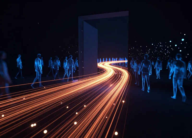 Abstract visualization of crowd data and people counting sensors integrated with security systems.