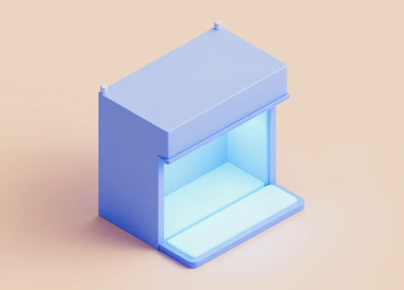 Isometric view of a shop entrance showing hidden security sensors under the floor and in the ceiling.