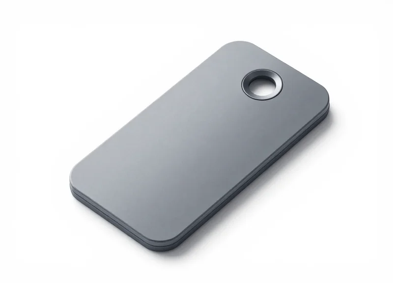 High-quality studio shot of a modern smart security tag for retail products.