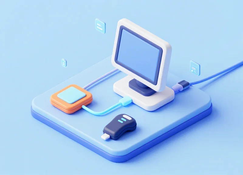 3D isometric model of a retail POS system connected to security deactivation and RFID scanning modules.