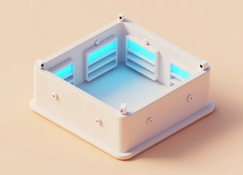 Isometric 3D model of a retail store showing computer vision coverage areas.