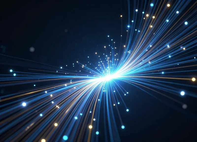 Abstract visualization of data streams from RFID and cameras merging into a central node.