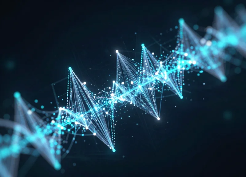 Abstract visualization of two different light streams merging into a single organized data flow.
