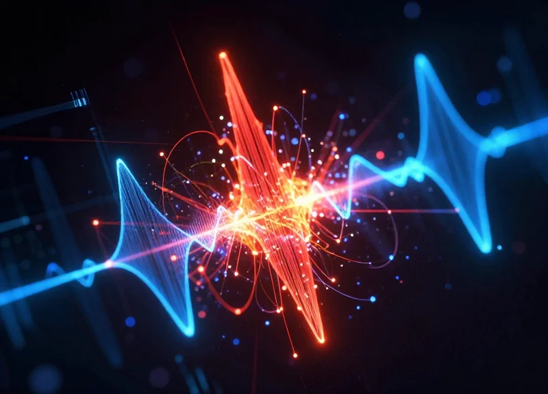 Abstract visualization of electromagnetic signal interference and electronic waves.