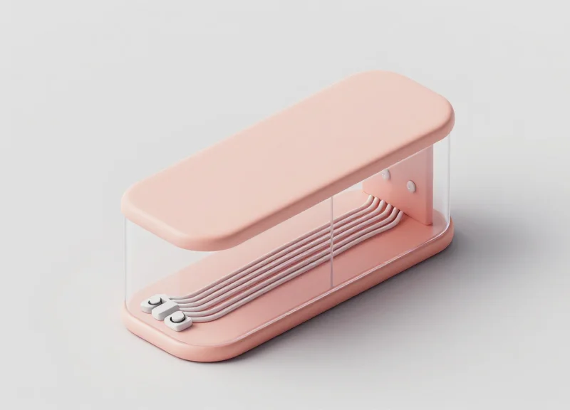 3D isometric view of a retail cabinet showing internal cable management and sensor placement.