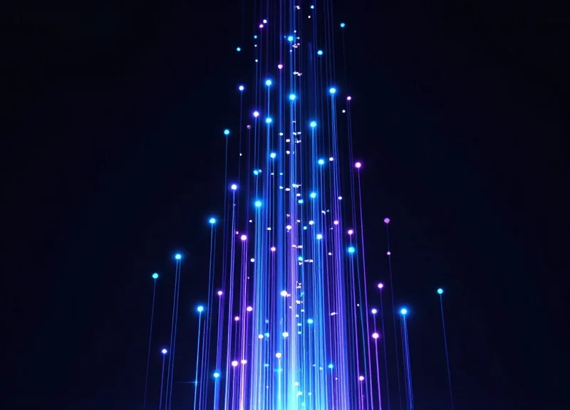 Futuristic digital network representing integrated RFID and security data streams.