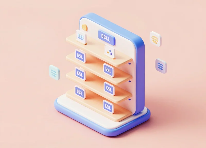 Isometric 3D view of a smart retail shelf with RFID tags and electronic labels.
