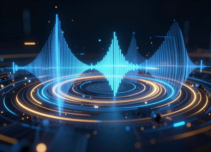 Abstract visualization of wireless signal waves and data nodes in a high-density environment.
