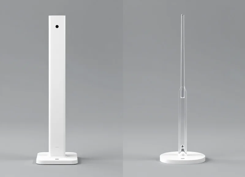 Comparison of two different styles of EAS security pedestals used in retail entrances.