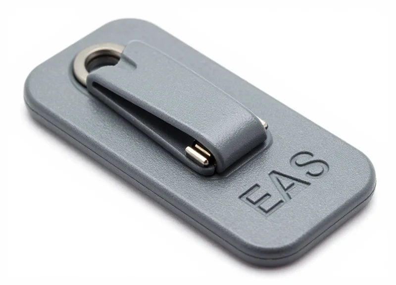 Close-up of a rugged industrial EAS security tag for recycling assets