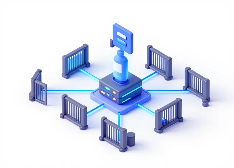 Isometric 3D illustration of a retail security network showing RFID and EAS integration.