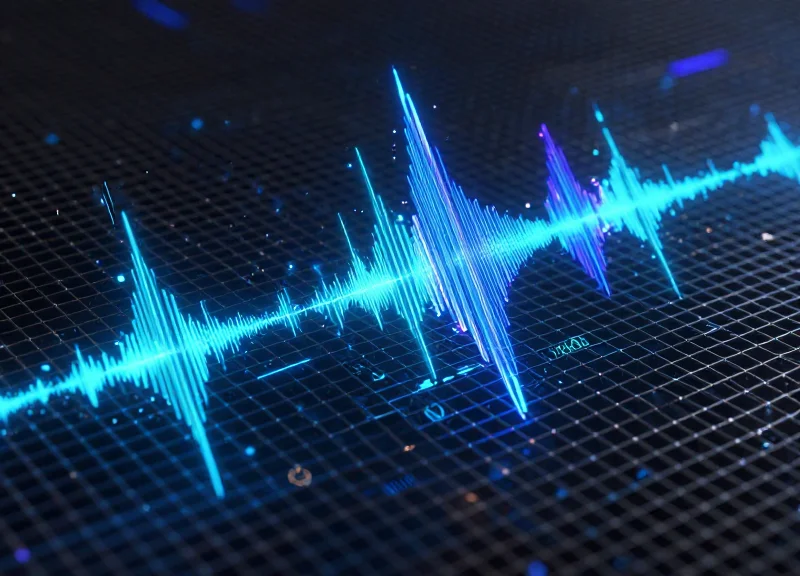 Abstract visualization of 58KHz signal waves successfully penetrating metal interference.