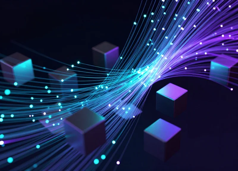 Abstract digital nodes and data streams emerging from metallic containers to represent inventory data.