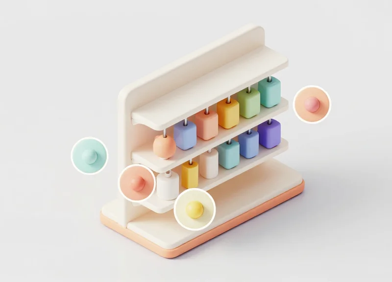 3D isometric model of a retail display rack highlighting strategic positions for security devices.