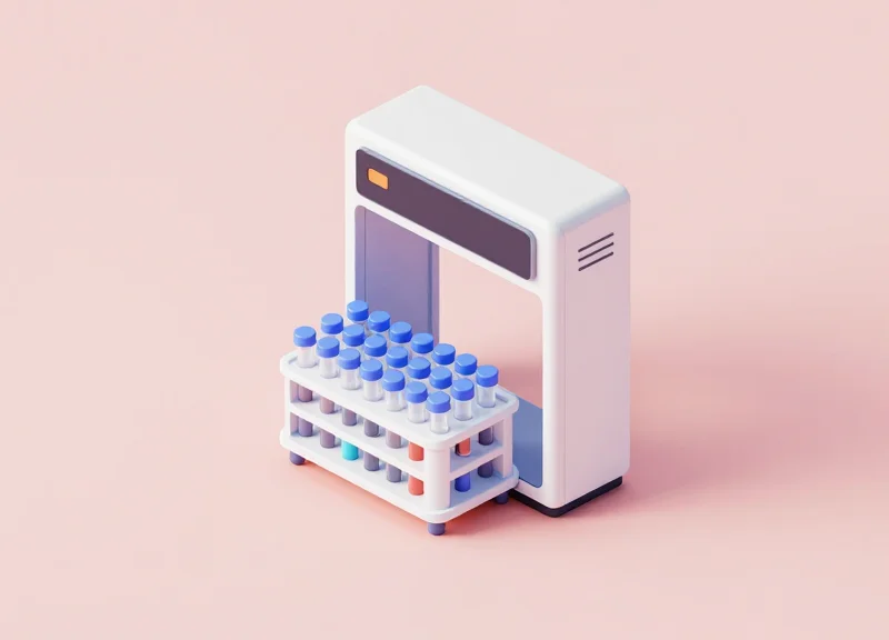 An isometric view of a laboratory rack passing through an EAS detection gate