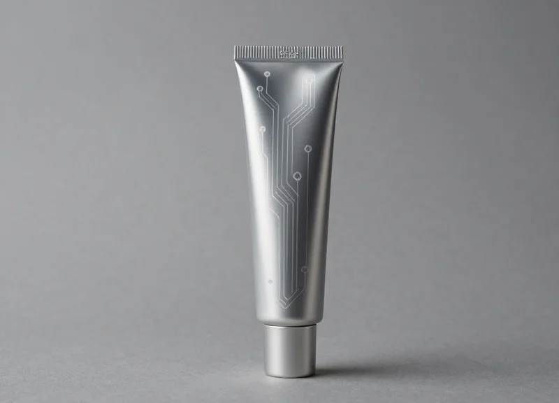 Minimalist design of a cosmetic tube with an integrated circuit pattern
