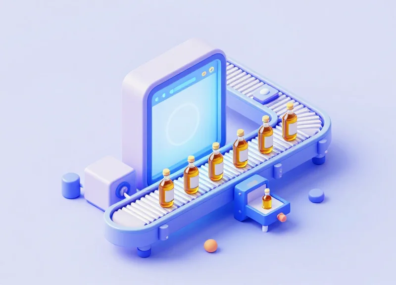 Isometric view of a high-speed packaging line with RFID integration