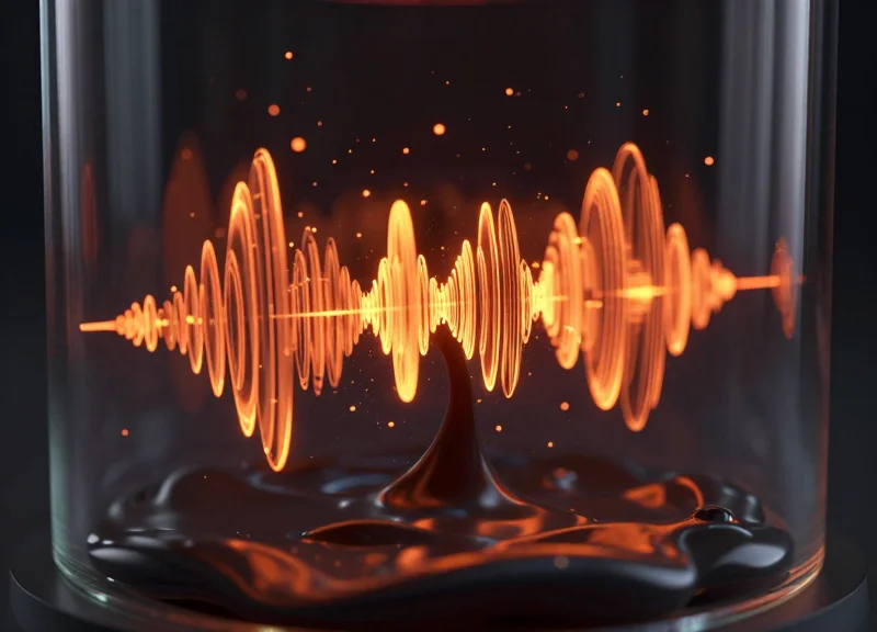 Abstract visualization of radio frequency waves being absorbed by thick dark liquid