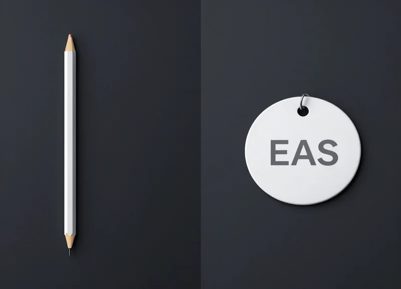 Two different types of EAS security tags shown side-by-side on a dark table to illustrate technology differences.