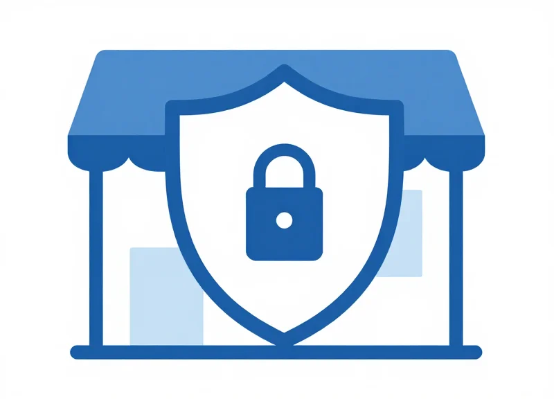 A conceptual illustration of a digital shield protecting a boutique.