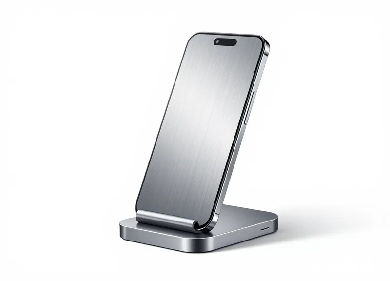 A premium smart security display stand for a smartphone with integrated charging.
