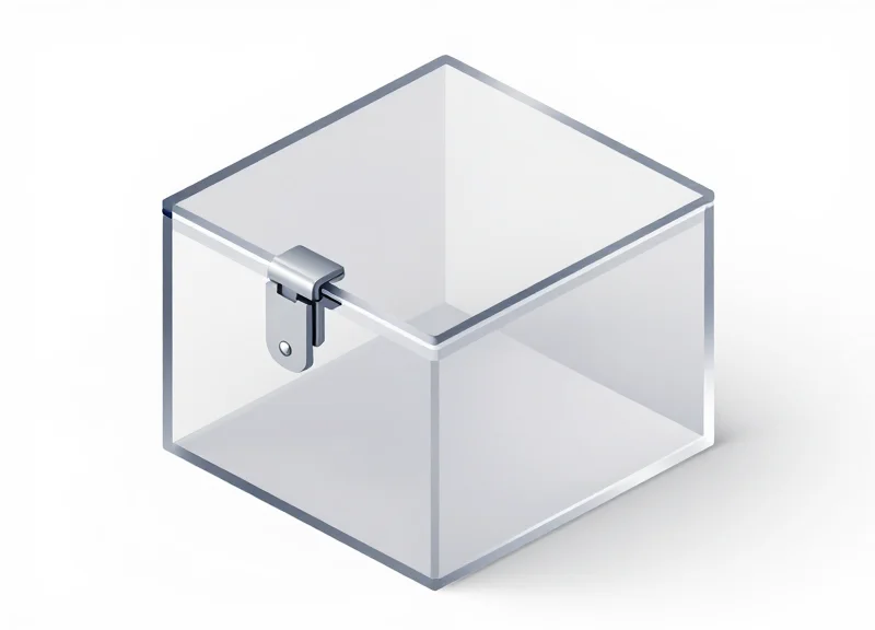 Isometric 3D model of a clear security safer box showing its construction.