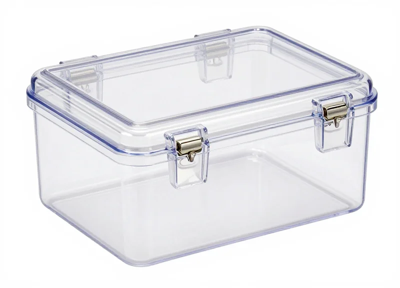 Technical view of a 15mm EAS safer box showing its clear plastic construction and slim design.