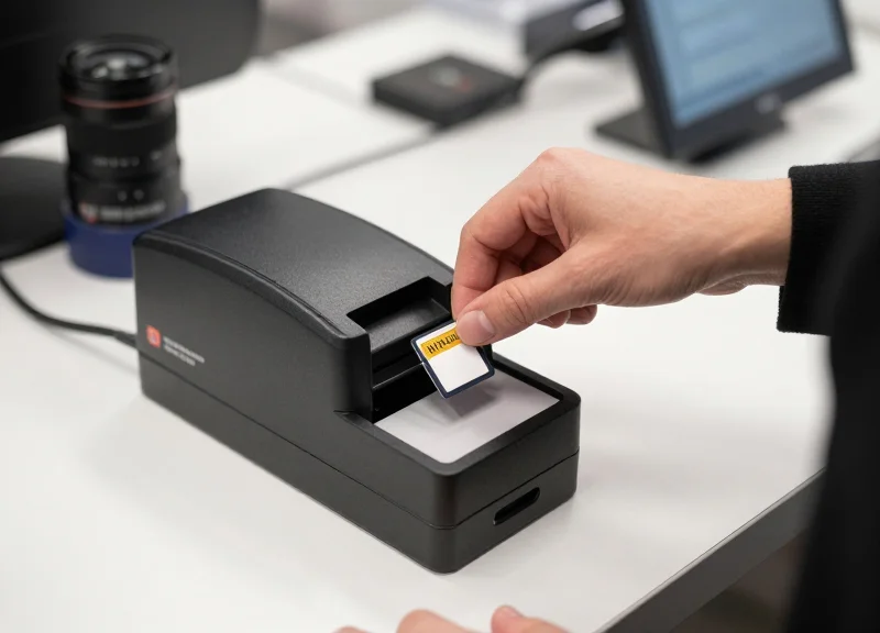 A magnetic detacher being used at a store checkout counter to open a security box.