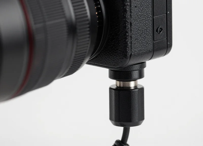 Detail shot of a secondary security sensor point linked to a detachable camera lens.