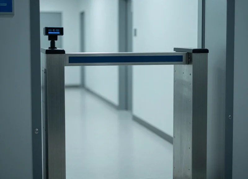Standard security EAS gates at the entrance of a high-end scientific equipment showroom