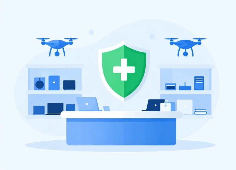 Flat vector illustration representing retail security and ROI growth for drone inventory.