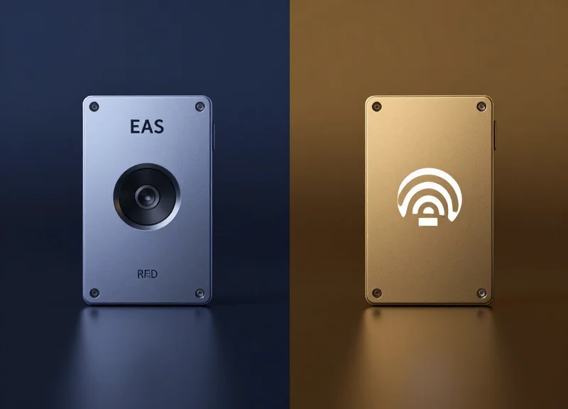 Side-by-side conceptual comparison of EAS and RFID technology modules.