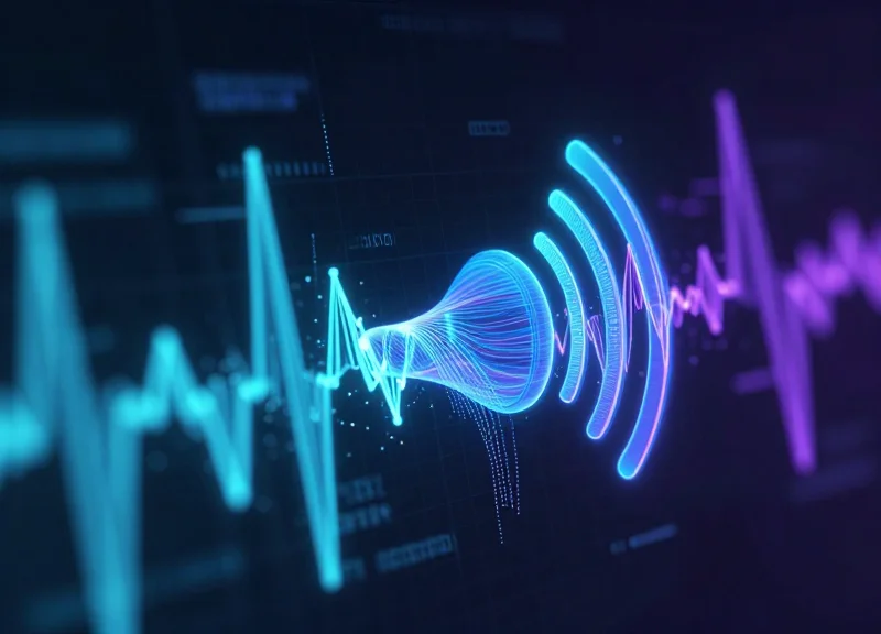 Abstract digital visualization of RFID signal waves and data nodes for inventory tracking