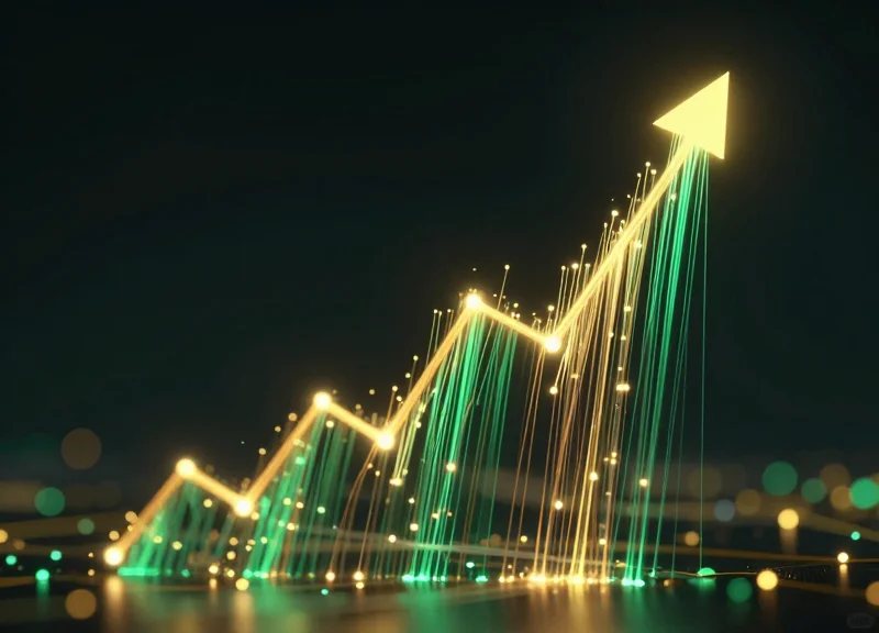 Abstract visualization of rising data streams representing high return on investment.