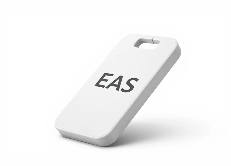 A sleek, minimalist non-contact EAS security tag shown from a 45-degree angle on a white background.