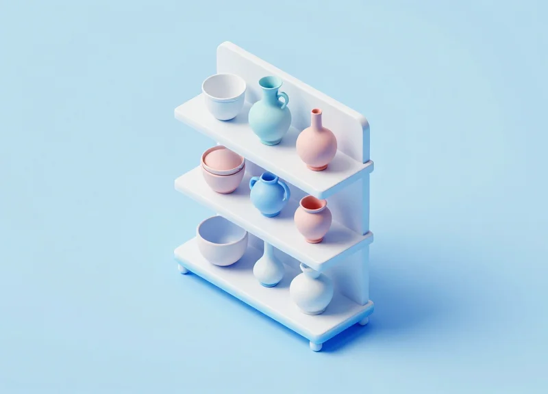 An isometric 3D view of a retail shelf with fragile goods protected by an invisible glowing security field.