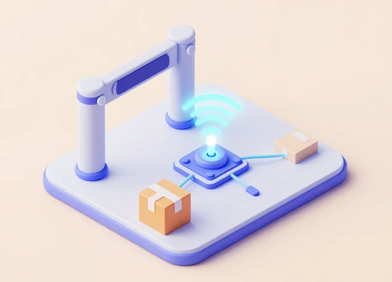 3D isometric model of a retail security network with RFID and EAS sensors.