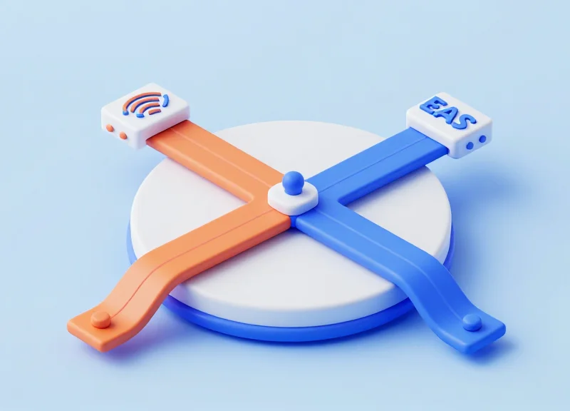 An isometric 3D scene showing the convergence of RFID and EAS data streams into a central hub.